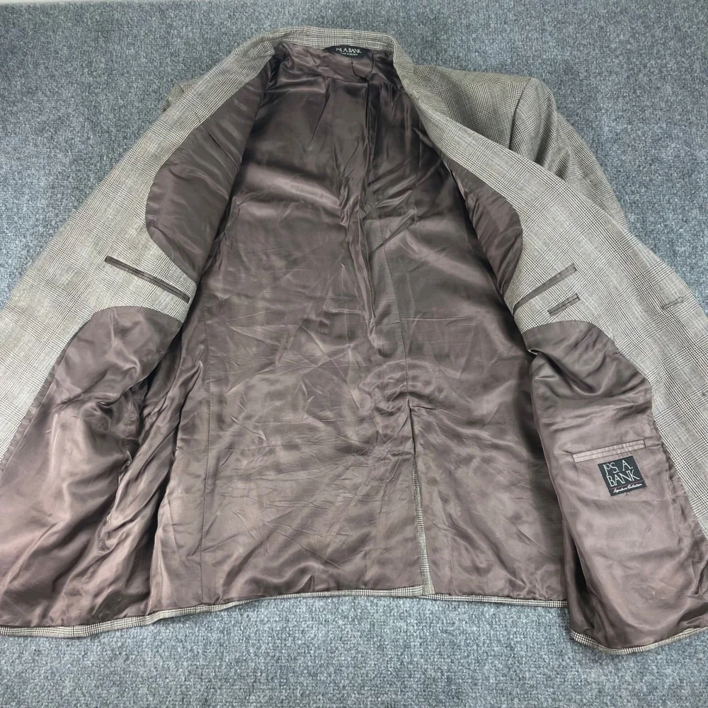 Jos. A.‎ Bank Blazer 48RG Brown Plaid Signature Collection 100% Wool Flaw Men's